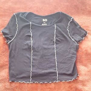 SO Women's Black Crop Top with White Trim